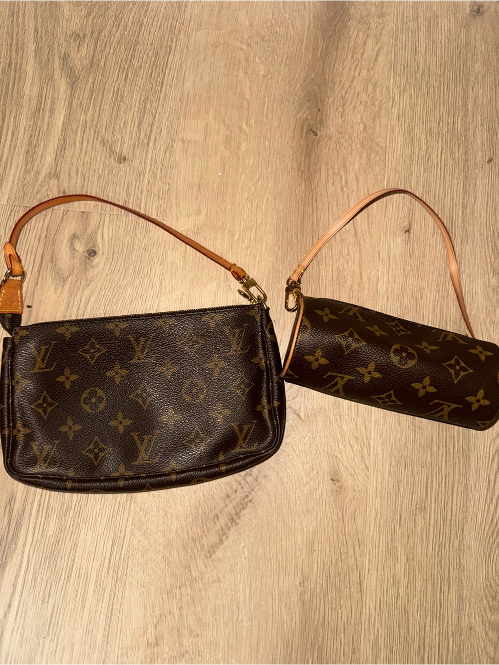 Louis Vuitton Monogram Mini Pochette and Cylindrical Pouch in Brown and Tan